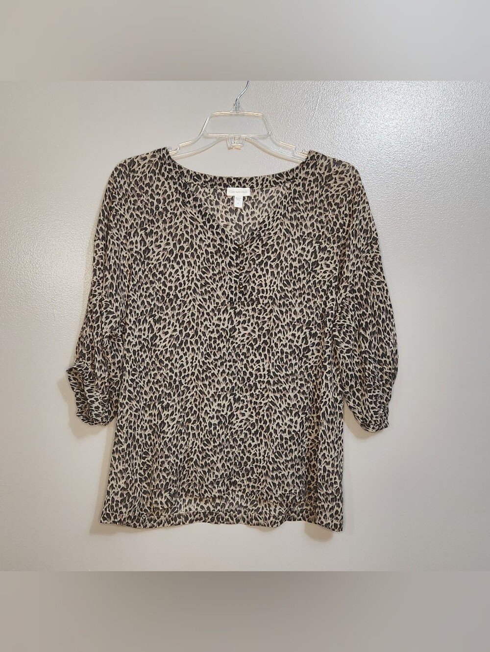 Garnet Hill Silk Leopard Print 3/4 Sleeve Blouse Size 2